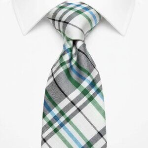 Ben Sherman Silk Linen Tie Plaid Thin Green Blue